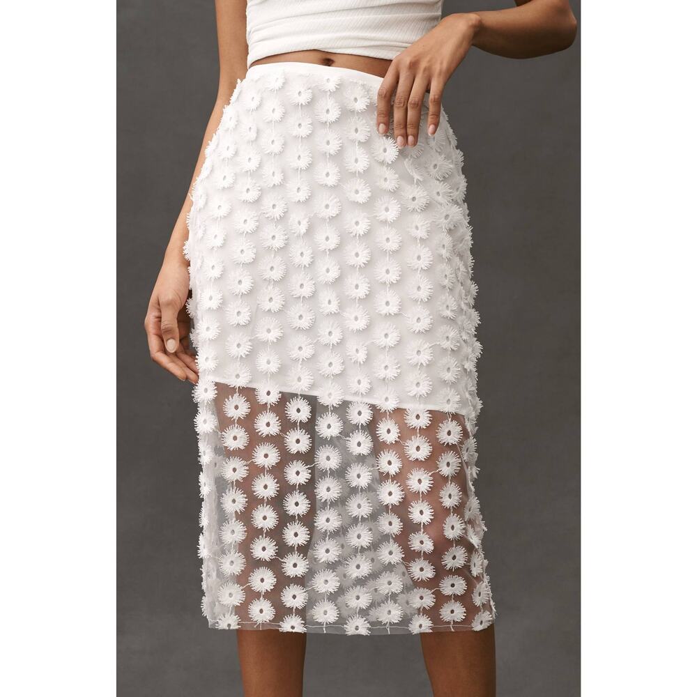 NWT Anthropologie 3D Texture Sheer Slip Midi Skirt Size Large